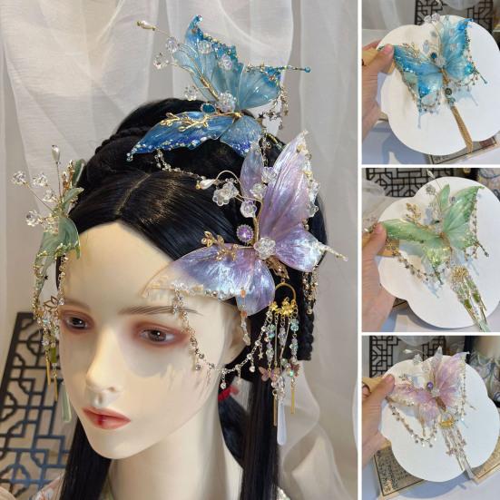 Metal Butterfly Hair Accessories with Safety Spring Clip Decorative Beads Tassels Multi-Functional Styling Tool