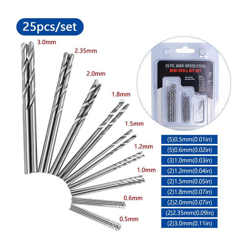 50PCS Titanium-Coated HSS Spiral Drill Bits, 1.0-3.0mm, Round Handle, Straight Shank