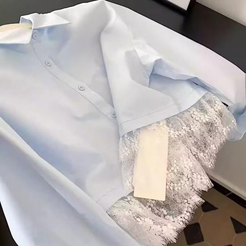 Damen Patchwork-Polohemd mit französischer Spitze - Langarm-Kurztop für Frühling/Sommer