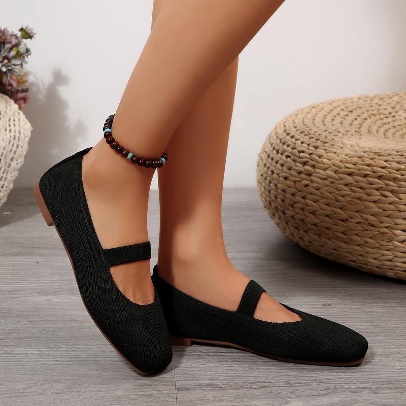 Women's New Knitted Mesh Breathable Flat Shallow Single Shoes Women's Lightweight Fashion Flying Knit Lazy Feet