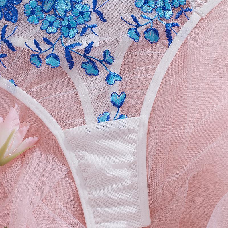 Lace bra embroidered sexy underwear set new flirting ultra-thin bra gather