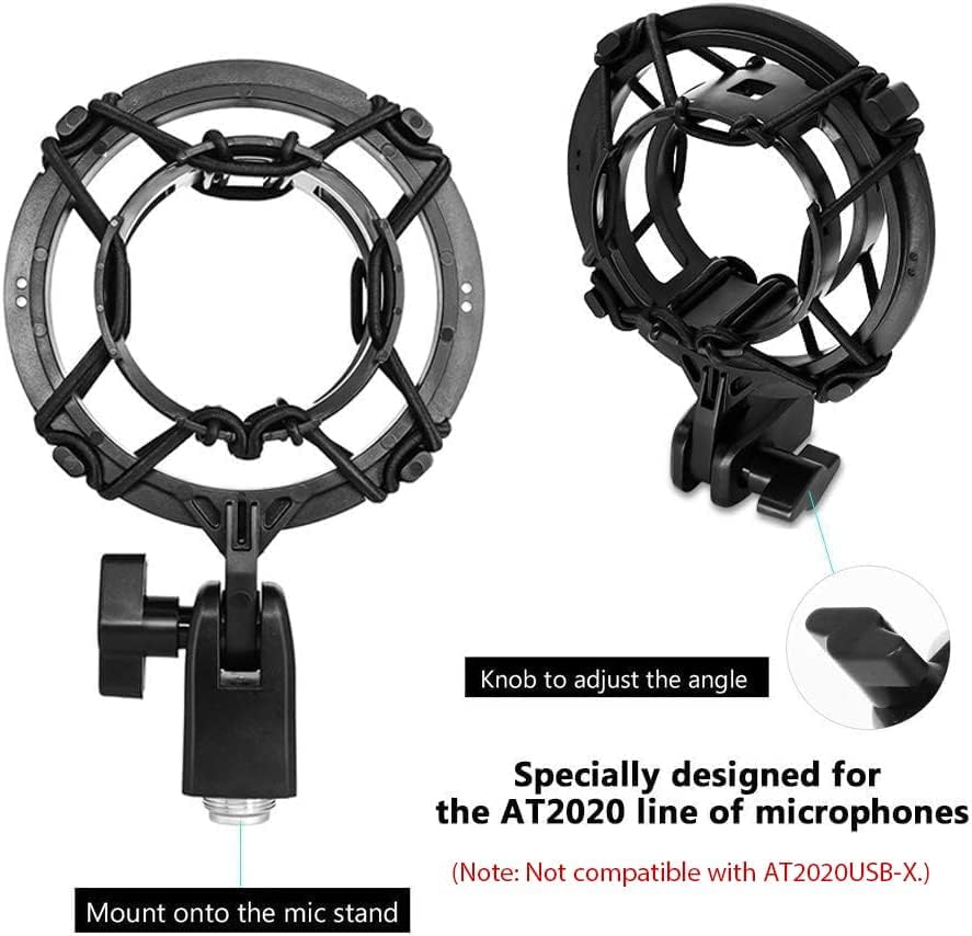 Etour AT2020 Microphone Shock Mount with Pop Filter, [Custom for Audio-Technica Microphones] Anti-Vibration Suspension Shock Mount Holder Clip