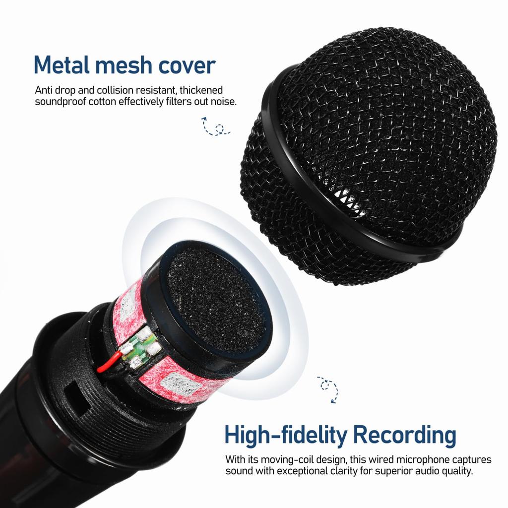 OUNONA Wired Karaoke Microphone, 6.5mm, Black, Handheld Microphone, Compact and Lightweight, for Home Karaoke, Singing, Game Commentary, Live