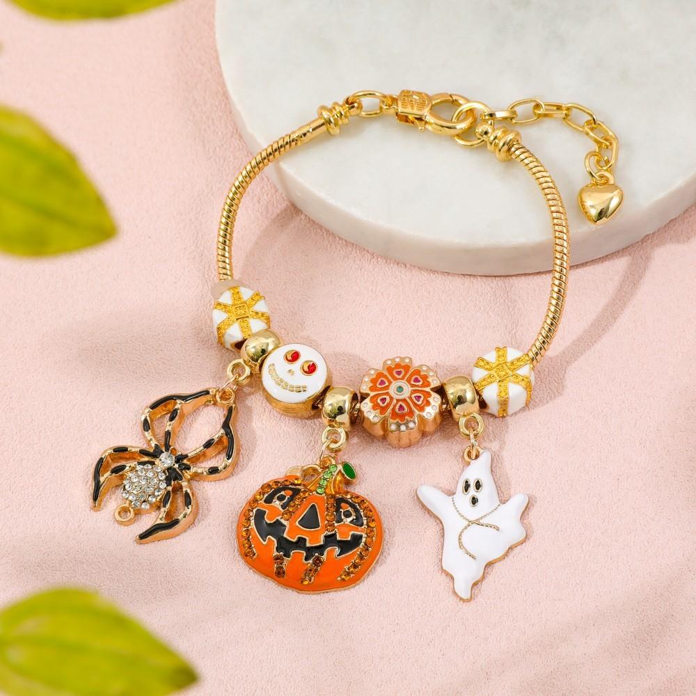 Halloween Pumpkin Charm Bracelet With Micro Inlay Zirconia For Unisex Costume Accessory