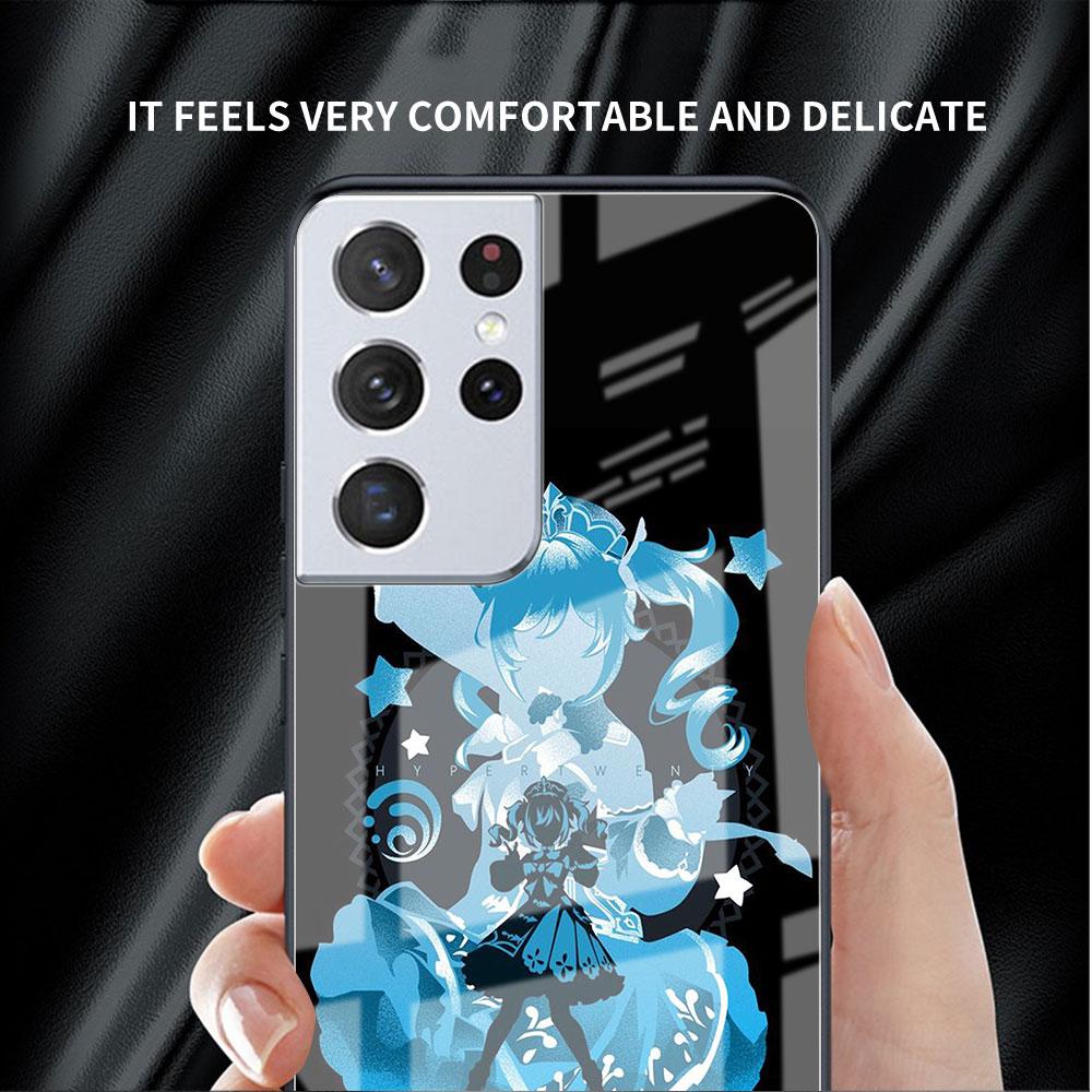 Klaasist ümbris Samsung Galaxy S22 S20 FE S21 5G S10 S9 Plus Note 10 20 Lite jaoks Karastatud telefoniümbris Anime Genshin Impact Lahe