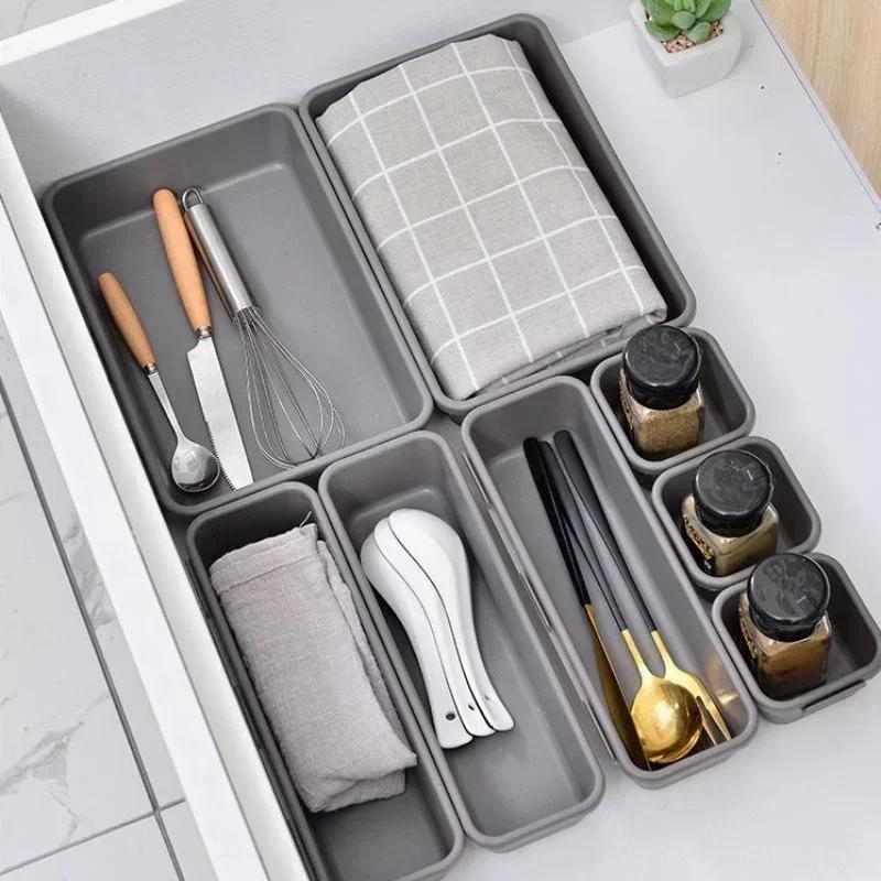 Ensemble de 8 pièces Rangement divers Boîte de rangement de bureau Tiroir pliant de bureau Organiseurs de bureau Support de papeterie multifonctionnel Plastique