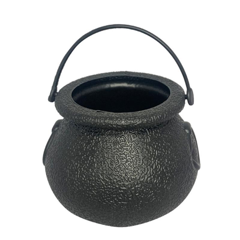 6 Piece Plastic Witch Cauldron Bucket Black Candy Container Treats Bowl for Halloween Party Supplies DIY Craft Decors