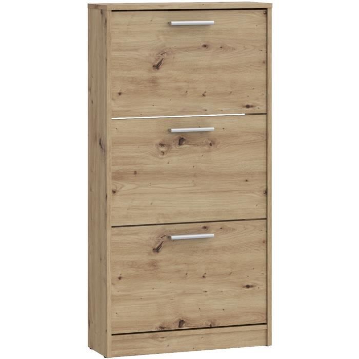 Shoe Storage - 6 Pairs - Oak Decor - 3 Flip-top Doors - W58.2 X D20.4 X H115.5 Cm - MAC