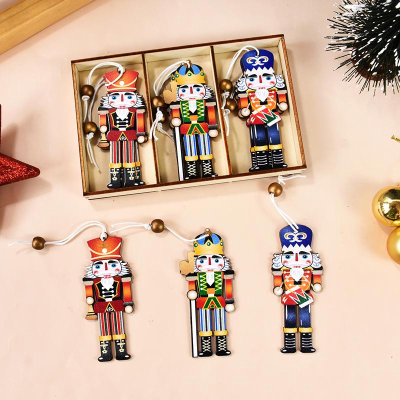 9Pcs Christmas Wooden Ornaments Nutcracker Soldier Xmas Tree Hanging Pendant Christmas Home Decorations New Year Gift