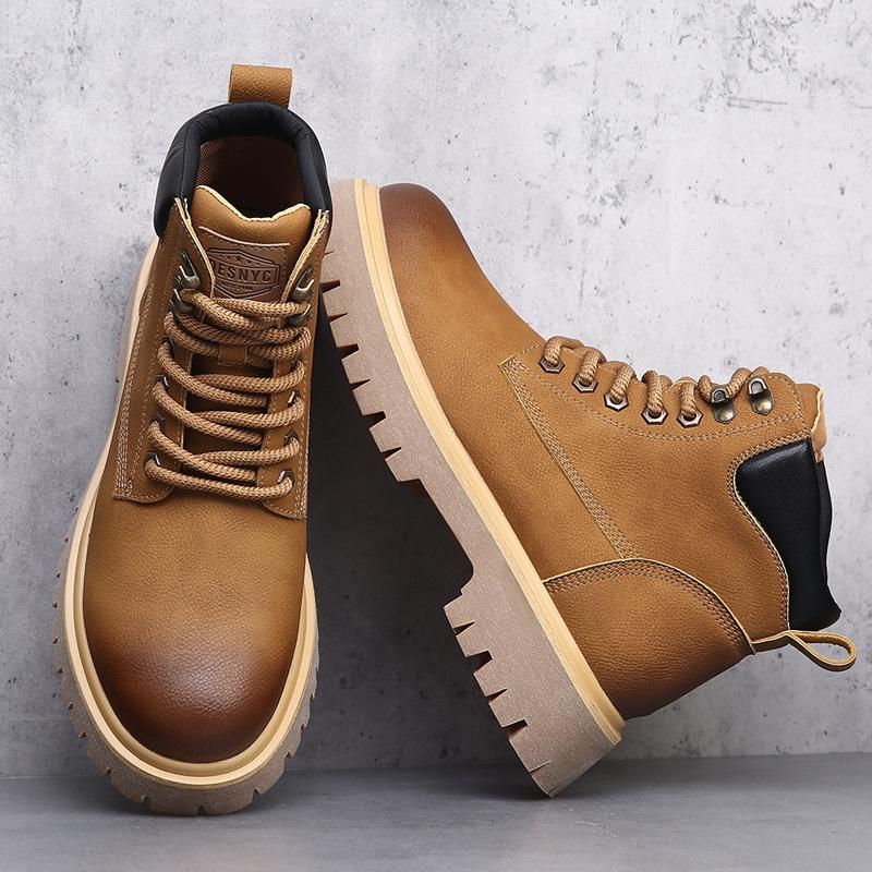 British Rhubarb Martin Boots Men's Autumn and Winter Cotton Thickened Winter Boots Retro Leather Versatile Platform Men's Boots