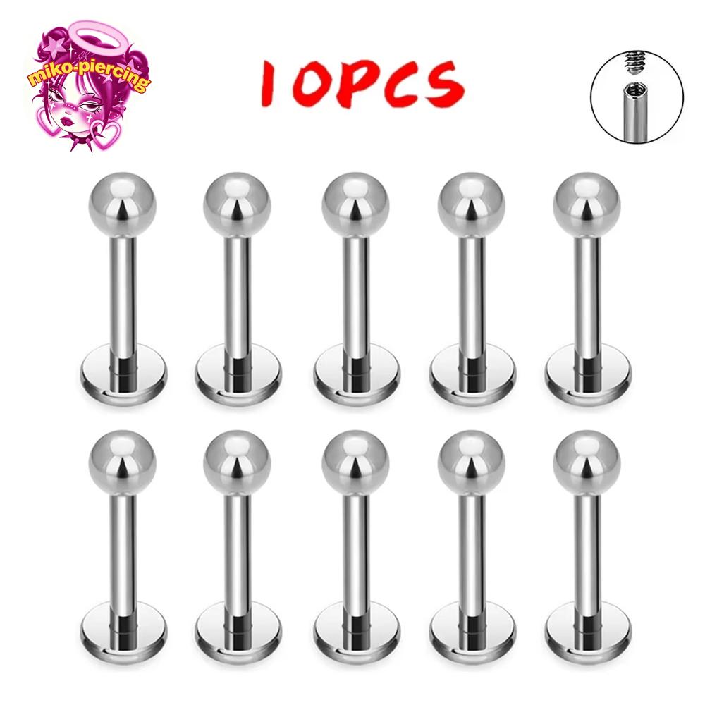 10PCS F136 Ttianium Piercing Labret Lip Stud Ring CZ 16G Internal Thread Stud Earring Ear Tragus Cartilage Helix Daith Jewelry