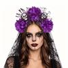 Dark Purple Skull Headband Lace Veil Gothic Hairband Stylish Skull Headwear  Halloween Party