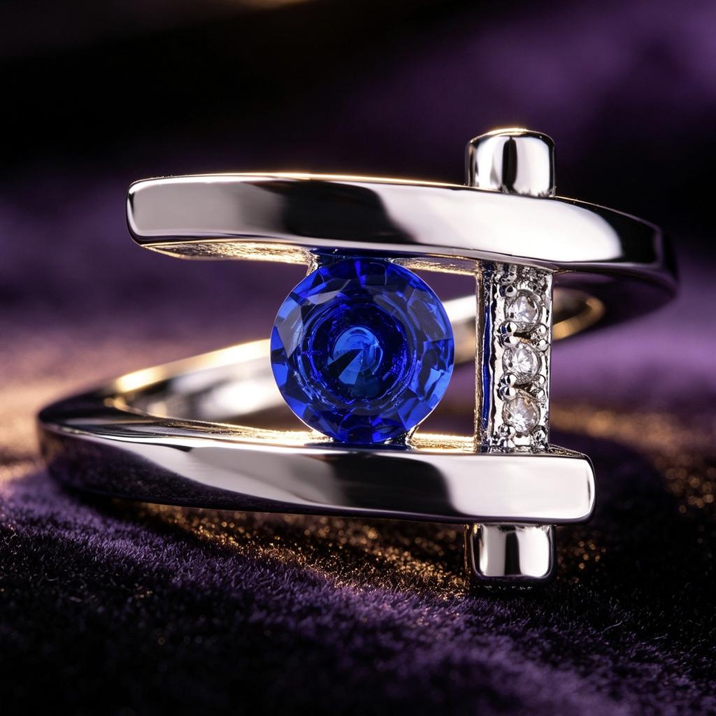 European and American New Fashionable Retro Simple Blue Zircon Inlaid Women's Ring