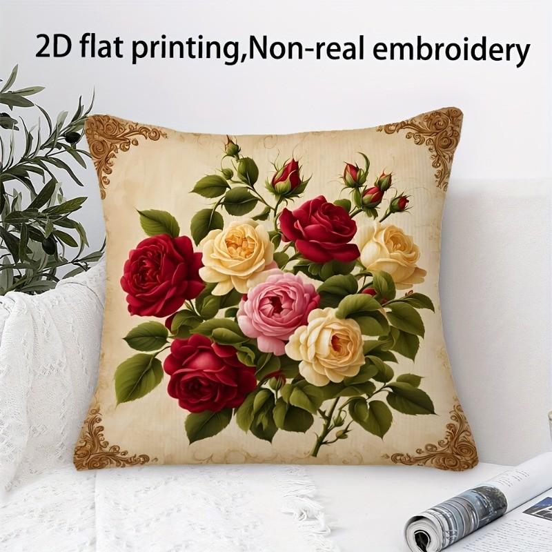 Rose Elegant Cushion Cover Plush Fabric Soft Double-Sided Printed Sofa Warm Winter Home Child Gift Pillow Case