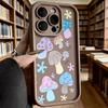 Pastel Cute Mushroom Stickers Soft TPU Phone Case for iPhone 17 16 15 14 13 12 11 Pro Max Plus Shockproof Anti-Slip Cover