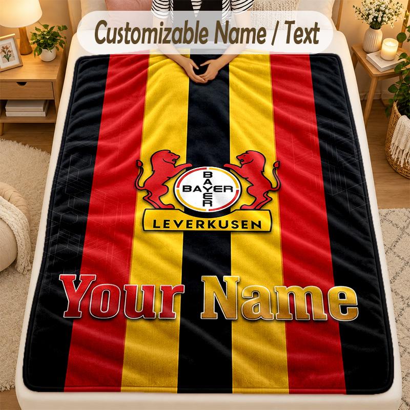 Flannel BlanketBayer Leverkusen Football Custom Name Text Personalized Soft Warm Throw Blanket Home Decor Gift