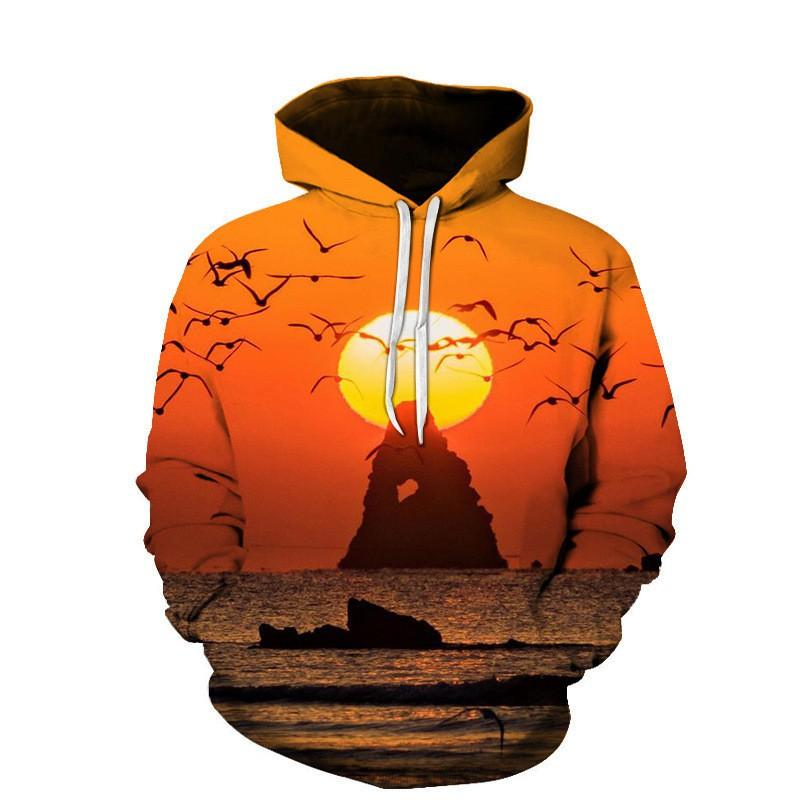 Mens Long Sleeve Hooded Sweatshirt With 3D Cloud Print Loose Fit Casual Pullover Fall
