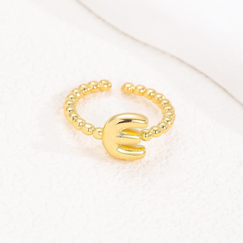 Adjustable 18K Gold Bubble Beaded Open Ring with 26 Alphabet Options