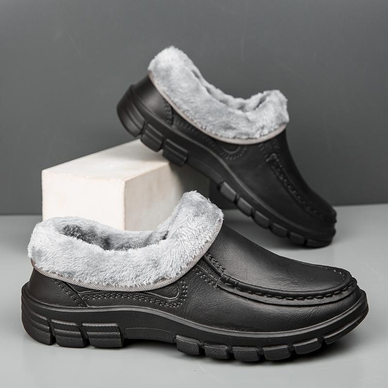 Fashion Men Warm Slippers Fashion Outdoor Slip-On Waterproof Cotton Plush Indoor Home Shoes Non-Slip Thick Platform Slides