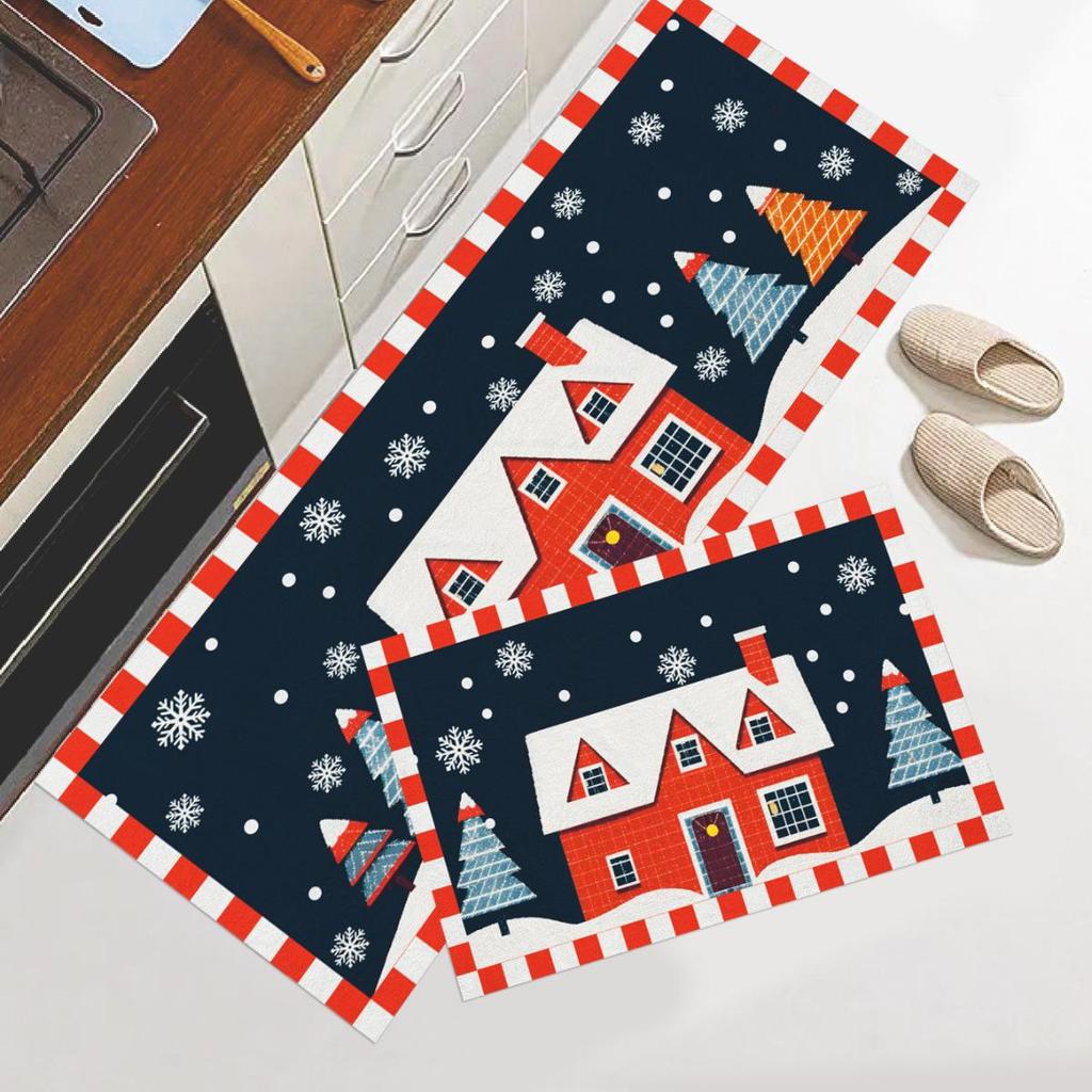 New Christmas Linen Kitchen Mat Set: Absorbent, Stain-Resistant, Decorative Long Strip Rugs.
