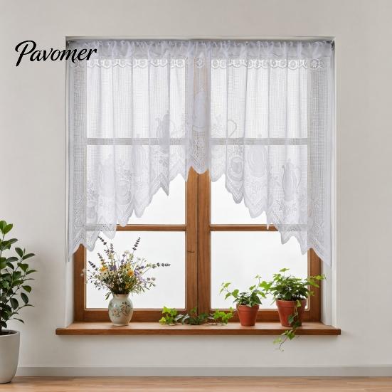 Retro Lace Curtain Half Curtain, Adjustable Lift Structure, Embroidery Floral Sheer Coffee Dustproof Window Screen Door