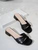 Fashion Summer Open Toe Solid Color Simple Leather Surface Versatile Candy Color Large Slippers Square Heel Sandalias De Mujer