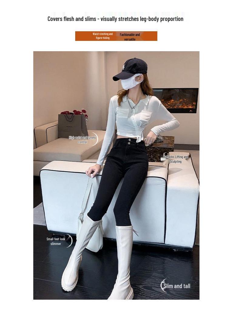 Damen Superweiche Übergröße Hochelastische Slim-Fit Jeans - Skinny Herbst Doppelknopf.