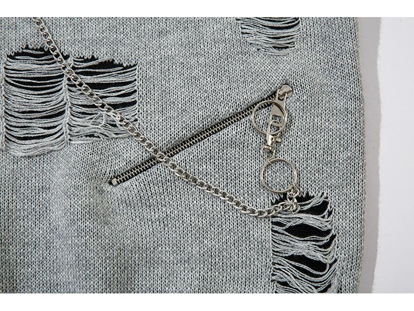 Pull Zippé Déchiré Tendance Unisexe Automne 2024 - Maille Streetwear Ample