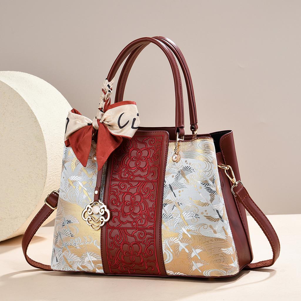 Elegant Chinese Embroidery Tote Top Handle Shoulder Crossbody Bag, Luxury Stylish Purse Perfect Mother’s Day Gift For Mother