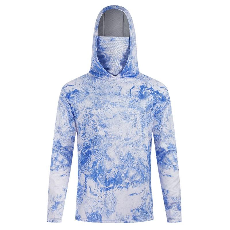 Mens UPF 50 Quick-Dry Fishing Hoodie With Face Cover Breathable Sun Protection Shirt Outdoor Angling Hiking Cycling