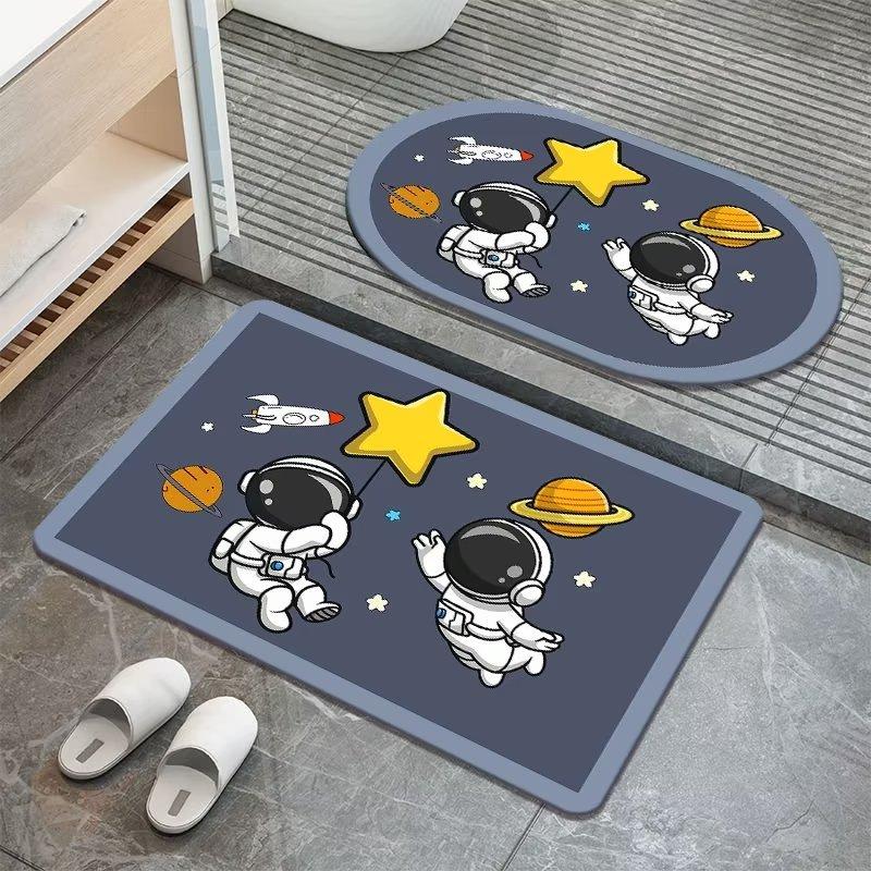 Cartoon Astronaut Diatom Mud Floor Mat Home Doormat Bathroom Moisture-wicking Non-slip Cushion Restroom Quick Drying Soiled Foot Mat