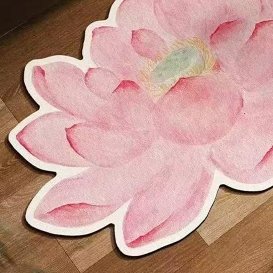 Lotus Leaf Floor Mat Diatomaceous Earth Bathroom Rug Non-Slip Absorbent Lotus Flower Floor Rug for Entrance Living Room Kitchen Bathroom