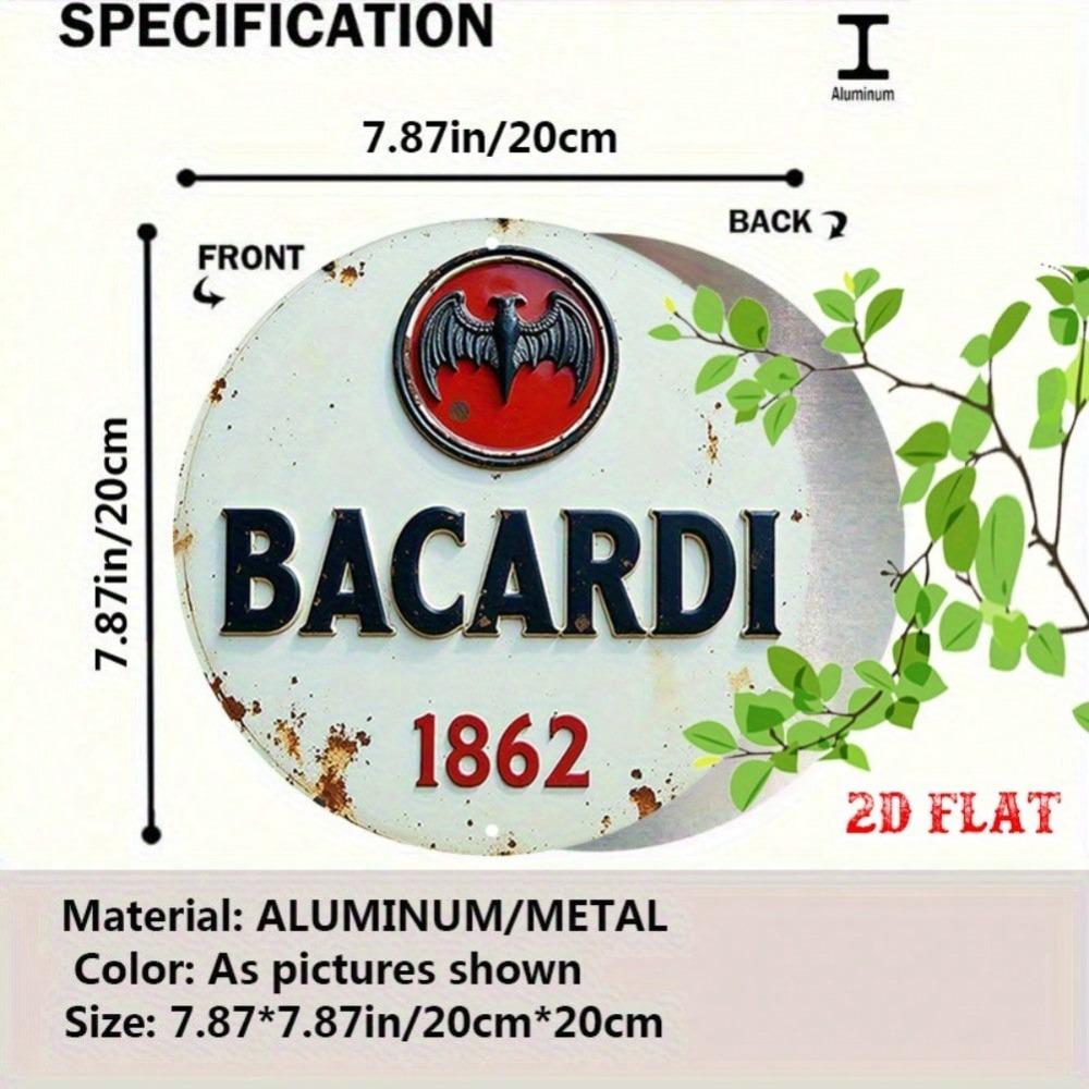 Vintage Bacardi Rundes Aluminiumschild Rustikale Metallwandkunst Heimbar Café Garage Dekoration