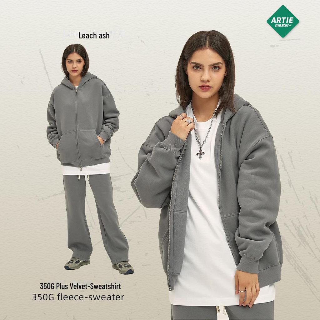 ARTIE Men's 2024 Velvet-Lined Double-Zip Hooded Sweatshirt: Autumn/Winter Loose Fit