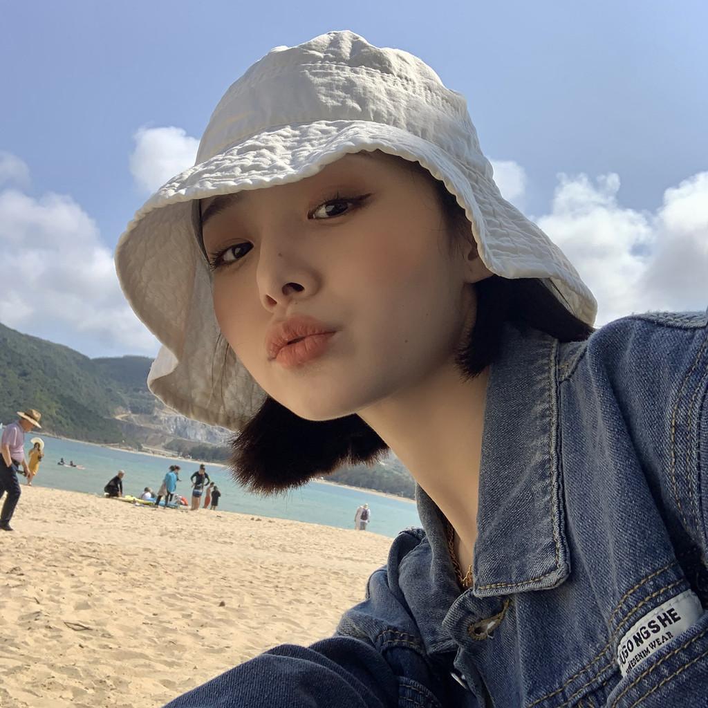 Beach Stylish Bucket Hat For Women Japanese Style Breathable Cotton Sun Protection