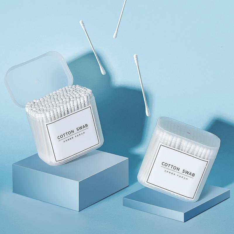 Double-Headed Black Cotton Swabs - Clean & Hygienic, Daily Disposable, Boxed for Cosmetics