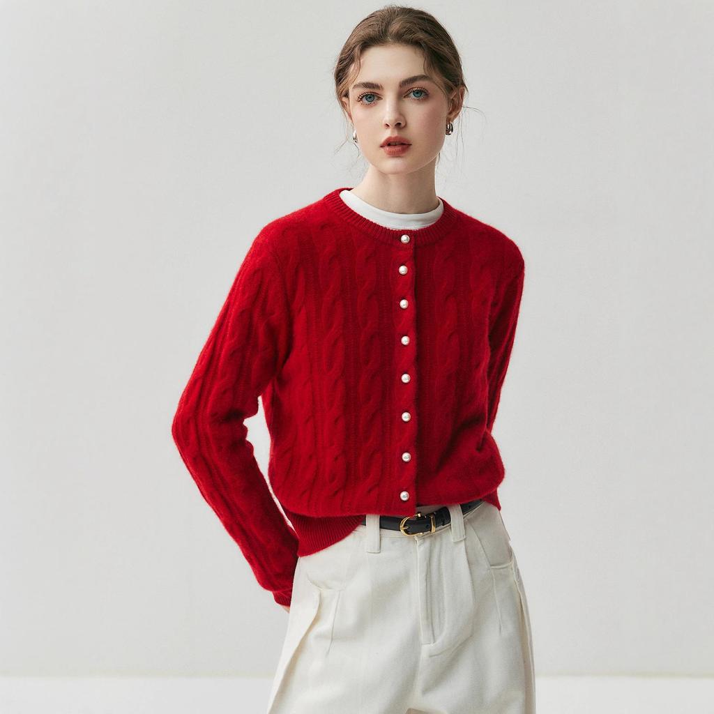 Pearl Button Luxury Cashmere Cardigan - Women's Thick Soft Wool Sweater for Autumn/Winter