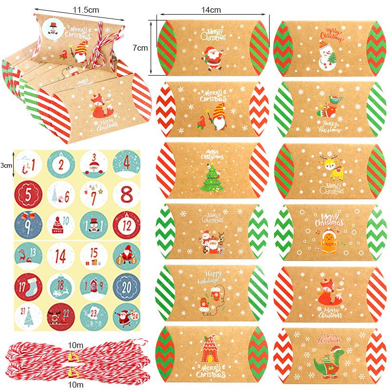 

24 Pieces Batch Christmas Candy Box Pillow Shape Kraft Paper Holiday Gift Box Christmas Diy Decoration as photo