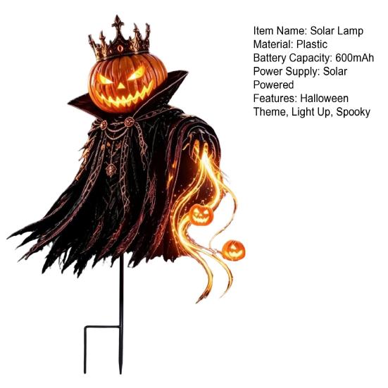 Festive Landscape Ornaments Solar Halloween Pumpkin Garden Light, Outdoor Yard Stake Decoration with Holiday Path Lighting Flowing LED Effect for Lawn