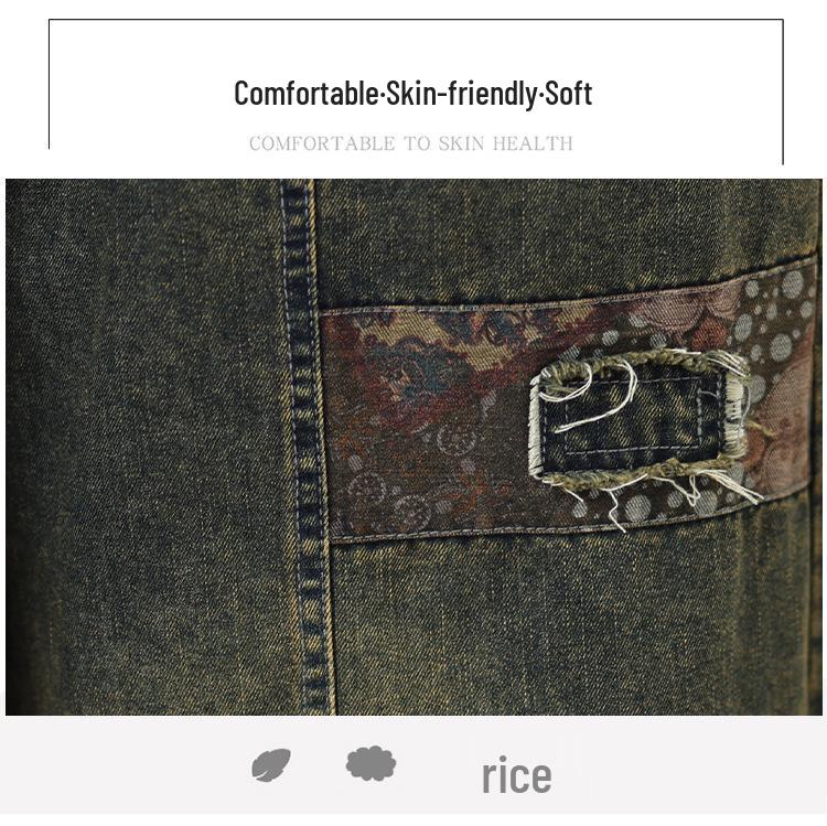 Spring Retro-Style Embroidered Vest & Patchwork Harem Jeans Set