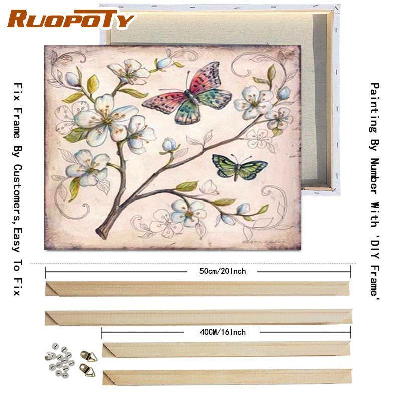 RUOPOTY Olejomalba podle čísel Motýl Nástěnné umění Jedinečný dárek Ručně malovaný obraz podle čísel Zvíře Dekor dětského pokoje