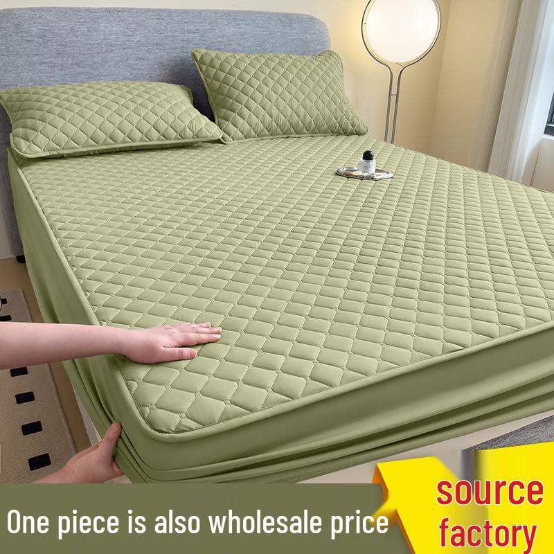 

Solid Color Quilted Fitted Sheet: Dustproof, Stain-Resistant, Washable Mattress Protector 90x200cm - Single Fitted Sheet