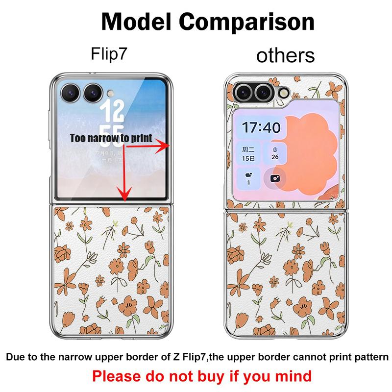 Little Floral Pattern Case For Samsung Galaxy Z FlIP 7 FE 6 5 Z Flip7 Flip6 Flip5 Luxury Plating PC+PU Leather Hybrid Folding Phone Cover