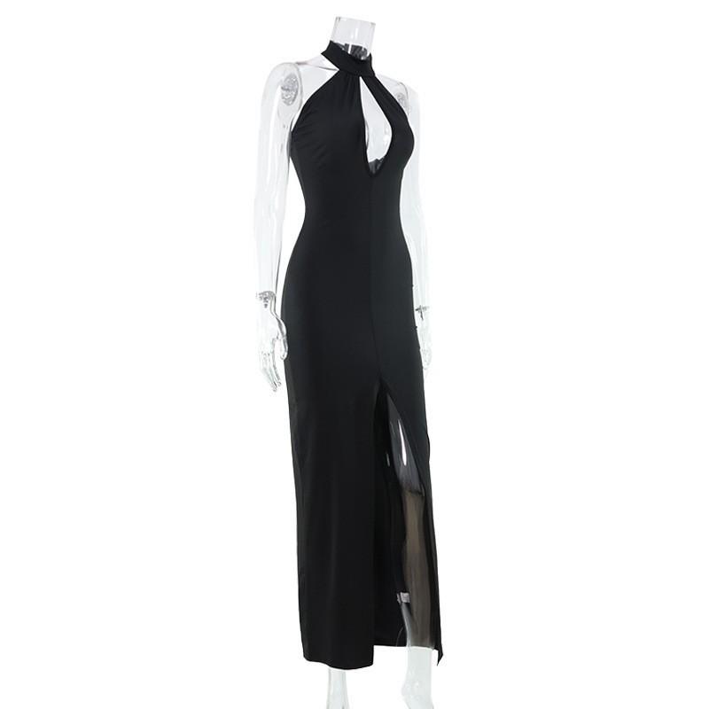 2026 Halter Neck Hollow Out Sleeveless Split Hem Elegant Long Dress