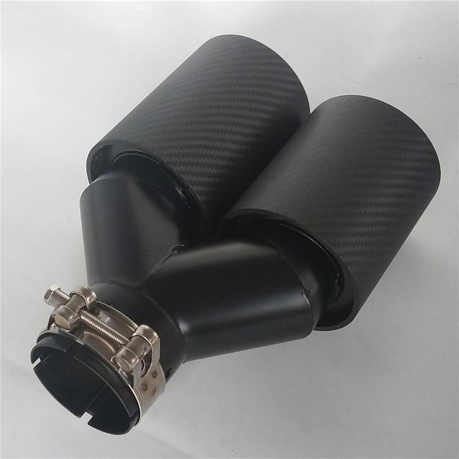 Universal Y Style Left Right Side Full Matte Car Thickened 100% Real Carbon Fiber Exhaust Dual TWIN End Tips for BMW 63mm In 89MM Out Dual Pipes