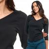 Women's Ribbed V-Neck Blouse Stylish Elegant Cotton MORAJ S Black
