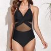 New European and American One-piece Swimsuit Women's Solid Color Mesh Bikini Swimsuit Bikini
