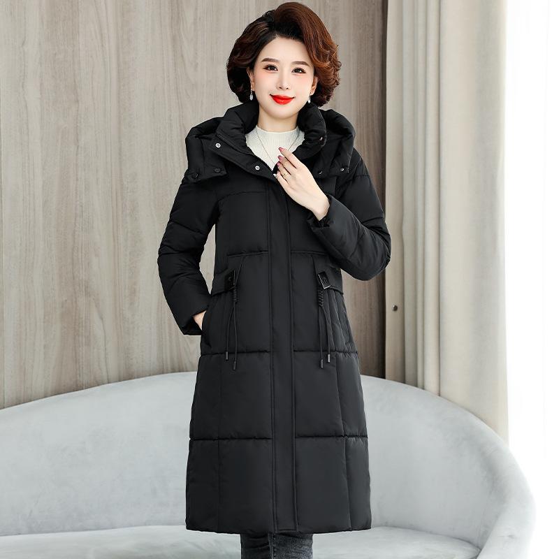 Bomullspolstret kåpe Lang stil over kneet Vinterklær Ny middelaldrende og eldre dame bomullsjakke fortykket bomullsjakke