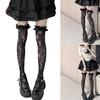 Thigh Highs Stockings with Ruffle Trim Women Flower Lace Fishnet Over Knee Socks