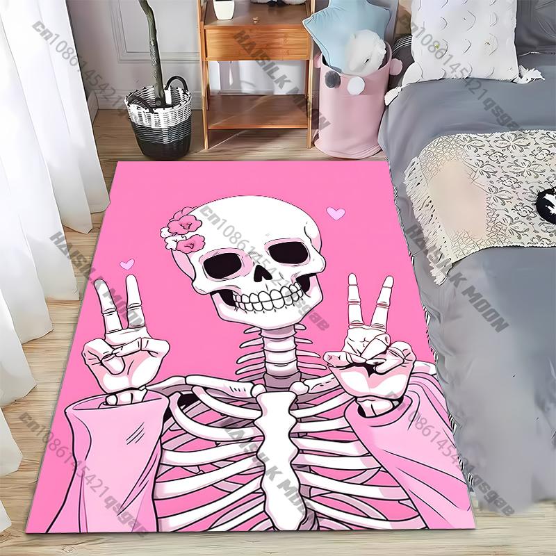 Niedlicher Teppich mit rosa Totenkopf-Aufdruck Spielzimmer Wohnzimmer Schlafzimmerbereich Rutschfester Teppich Fußmatte Geburtstags-Teppiche Geschenk Zuhause Cool